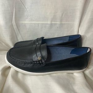 Tommy Hilfiger Black Leather Loafers with White Sole